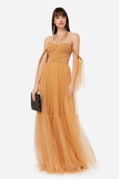 Vestido Red Carpet De Tul Con Volantes En Las Mangas